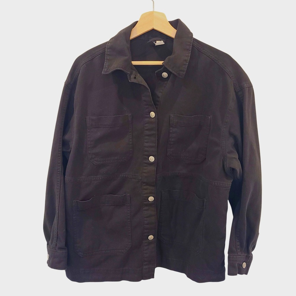 HM Divided Black Denim Utility Shacket Oversized Chore Jacket Womens Small